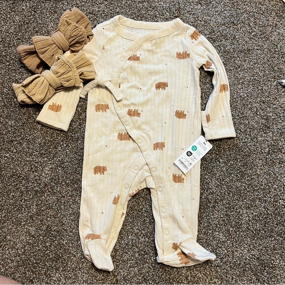 Carter's Cream and Brown Footie One Piece